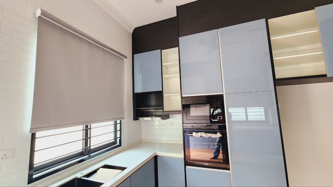 Blackout roller blinds for a home theater room