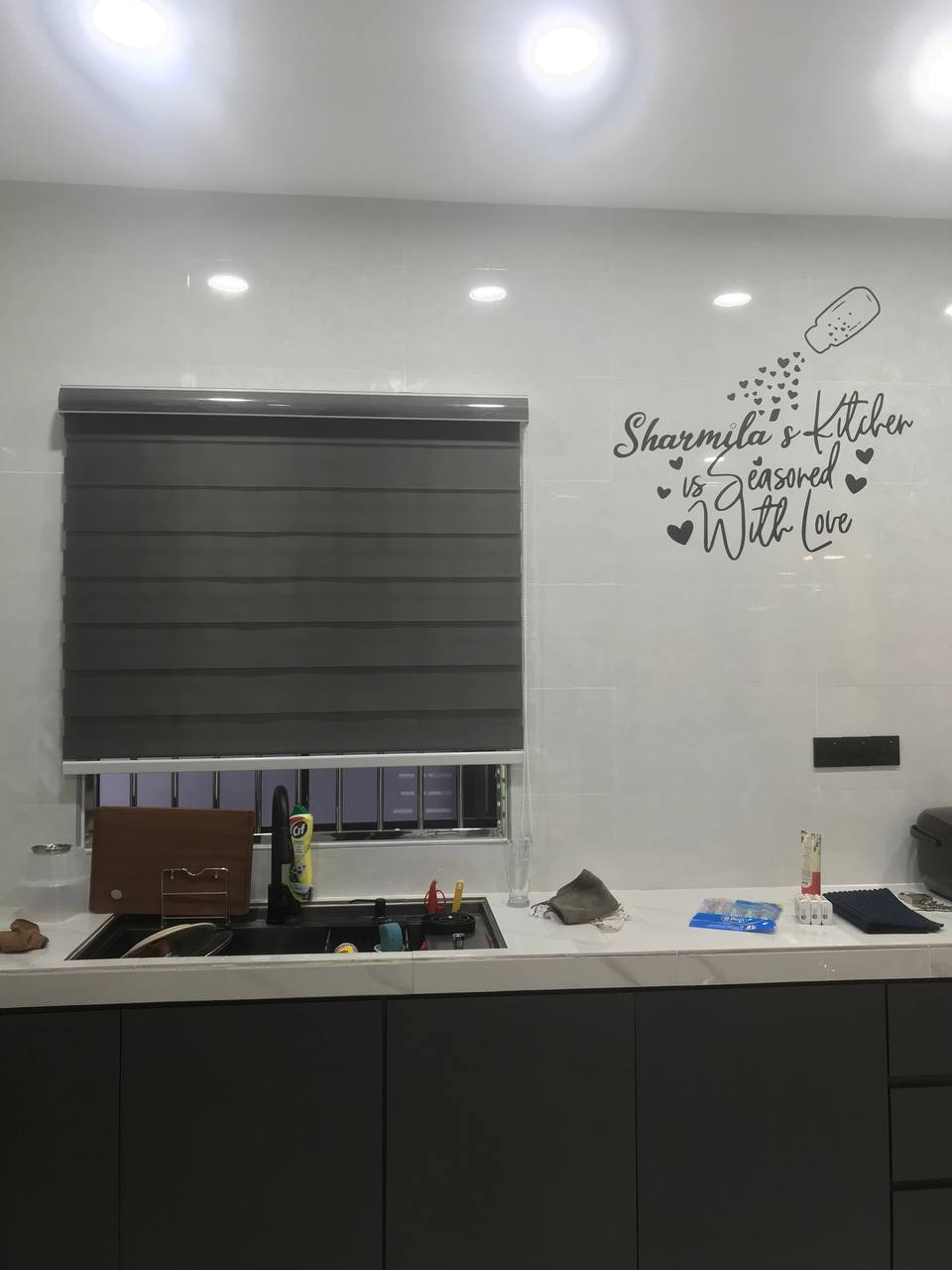 Zebra blinds in a kitchen offering versatile lighting control